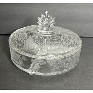 New Martinsville Florentine Candy Dish and Lid Divided 3 Part Depression Glass